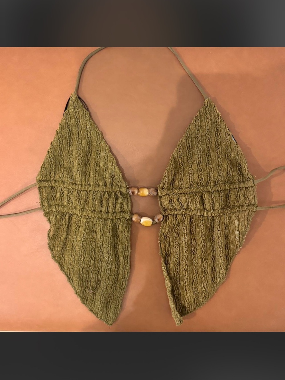olive beaded crop top